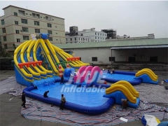 Huge Blue Elephant Inflatable Water Park With Two Swimming Pool