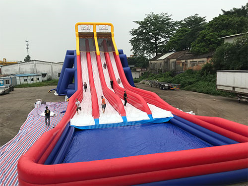 Red And Blue Commercial Blow Up Four Lane Inflatable Water Slides