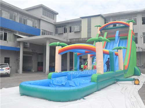 Commercial Giant Grade Jungle Theme Tree Blue Amusement Slide Inflatable Water Slides With Pool