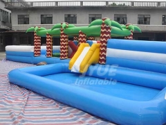 Commercial Amusement Park Inflatable Pool Water Slider , Frog Inflatable Water Slides With Pool