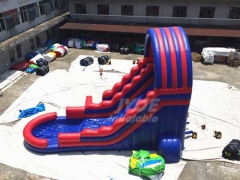 Blue And Red Commercial Inflatable Slide With Pool With Logo Printing