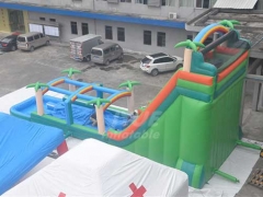 Commercial Giant Grade Jungle Theme Tree Blue Amusement Slide Inflatable Water Slides With Pool