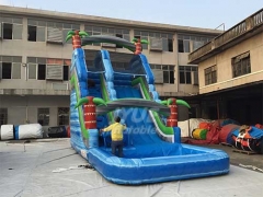 Commercial Use Durable PVC Tarpaulin Inflatable Tropical Palm Tree Water Splash Slide With Pool