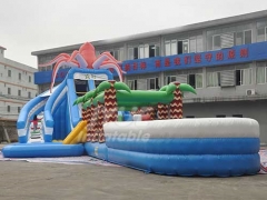 Commercial Amusement Park Inflatable Pool Water Slider , Frog Inflatable Water Slides With Pool