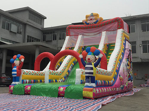 Popular Clown Theme Child Playground Slide Inflatable Jumping Slide For Sale