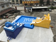 Commercial Mobile Land dolphin Inflatable Ground Water Park with Pool Slide For kids and Adults