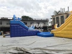 Commercial Mobile Land dolphin Inflatable Ground Water Park with Pool Slide For kids and Adults