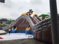 Commercial water play equipment mobile land inflatable ground water park with large pool slide for adults