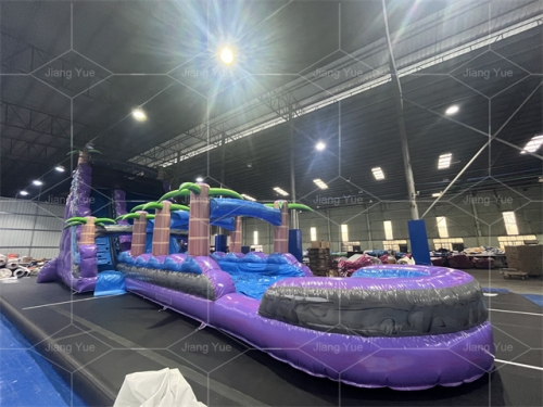 17ft Waterslide Purple Hot Sale Tropical Palm Tree Commercial PVC Marble Kids Party Game Primary Colors Inflatable Water Slide