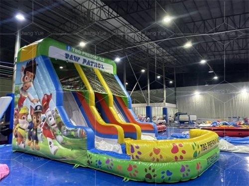 Inflatable Double Lane Water Slide Lovely Dog Patrol Theme Water Slide for Kids Paw Inflatable Patrol Slide for Sale