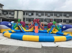 Blow Up Water Playground Fun Shark Inflatable Backyard Water Slide And Pool