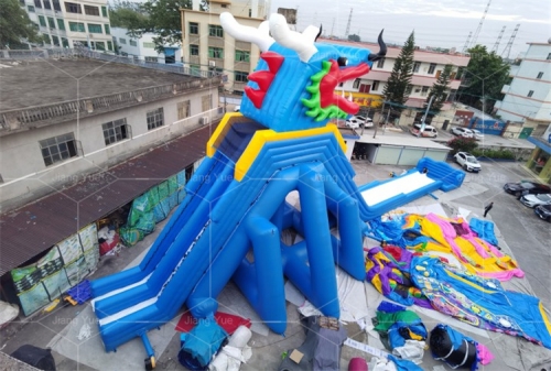 Outdoor Dragon Inflatable Animal Water Slides Long Commercial Inflatable Hippo Slide