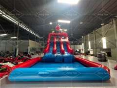 Dinosaur Inflatable Slide Customized Double lane Water Slide with Pool