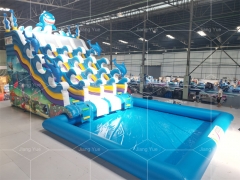 Commercial Attractive Water Slide With Pool Inflatable Shark Water Slide For Sale