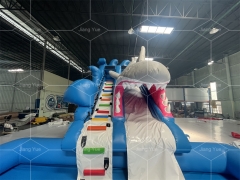 Popular Shark Shape Inflatable Water Slide Children's Outdoor Shape Water Slide with Swimming Pool Customized for Sale