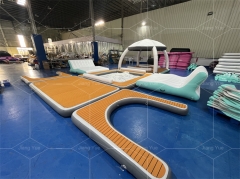Custom Summer Relaxing Tent Inflatable Sofa Lake Lounger Floating Cabanas Floating Dock Platform Aqua Party Bana for Sale